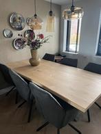 Massief Eiken Eettafel 215 cm met 6 Draaistoelen, Huis en Inrichting, Tafels | Eettafels, Ophalen, 100 tot 150 cm, Eikenhout, 200 cm of meer