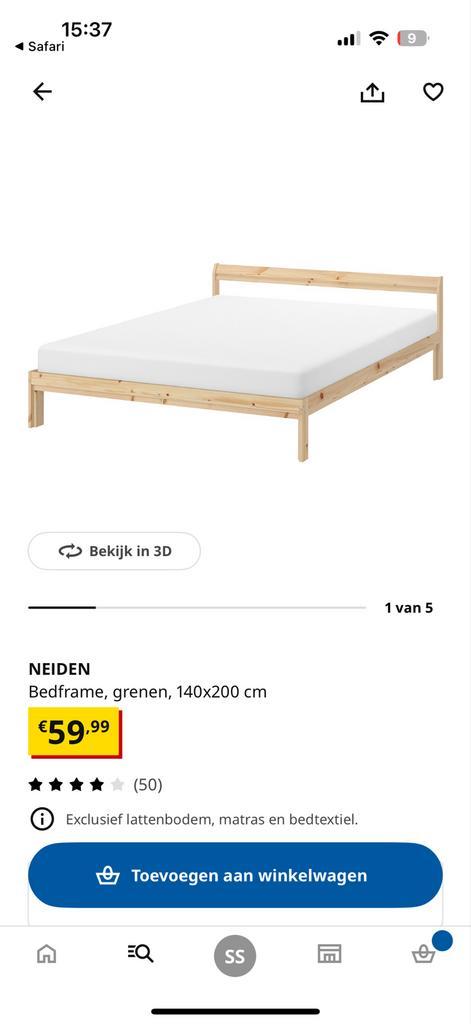 Ikea bedframe NEIDEN + lattenbodem 140x200, Huis en Inrichting, Slaapkamer | Bedden, Zo goed als nieuw, Tweepersoons, 140 cm, Hout