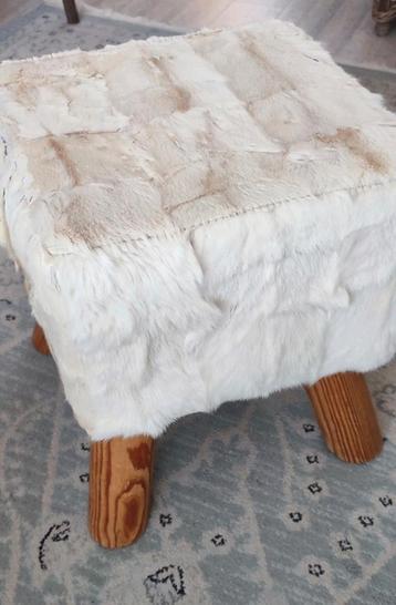 Vintage geitenhuid leren krukje voetenbank 30x30x40 cm beschikbaar voor biedingen