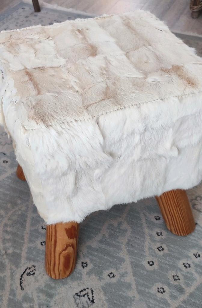 Vintage geitenhuid leren krukje voetenbank 30x30x40 cm, Huis en Inrichting, Banken | Voetenbanken en Poefen, Zo goed als nieuw