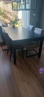 Eettafel zeer mooi, uitschuifbaar Zwart Hout,mooie kwaliteit, Ophalen, 100 tot 150 cm, Zo goed als nieuw, Vijf personen of meer