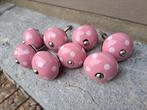 8 nieuwe kastknoppen roze met stippen, Nieuw, Overige materialen, Overige typen, Ophalen