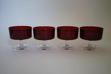 vintage Retro Luminarc Cavalier rood ruby red 4x Dessert beschikbaar voor biedingen