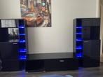 TV meubel Modern, glanzend zwart,  met sfeer verlichting, Ophalen, Gebruikt, 100 tot 150 cm, 200 cm of meer