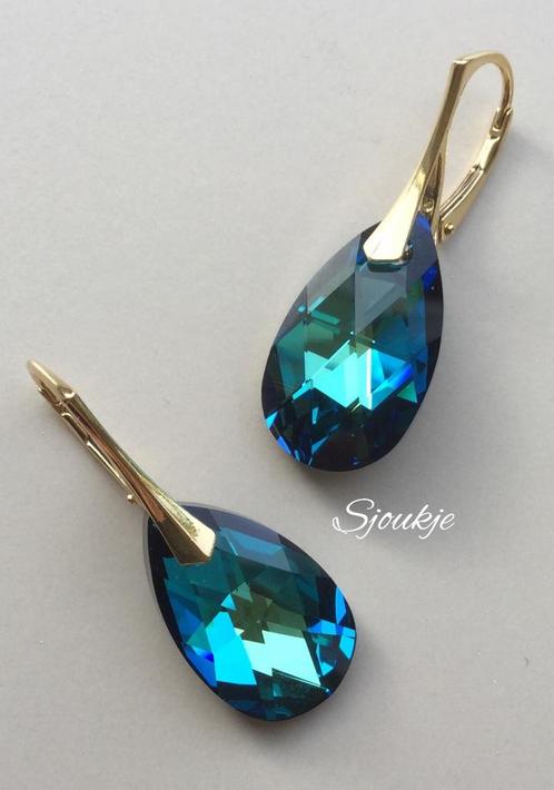 Oorbellen Swarovski kristal NIEUW goud zilver ketting parel, Sieraden, Tassen en Uiterlijk, Kettingen, Nieuw, Goud, Blauw, Met hanger