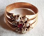 Ring Victoriaans 18kt goud zaadparels kleursteen., Sieraden, Tassen en Uiterlijk, Antieke sieraden, Ophalen of Verzenden, Goud