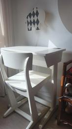 Vintage kinderbureau met stoel - Wit hout, Ophalen, Gebruikt, Bureau