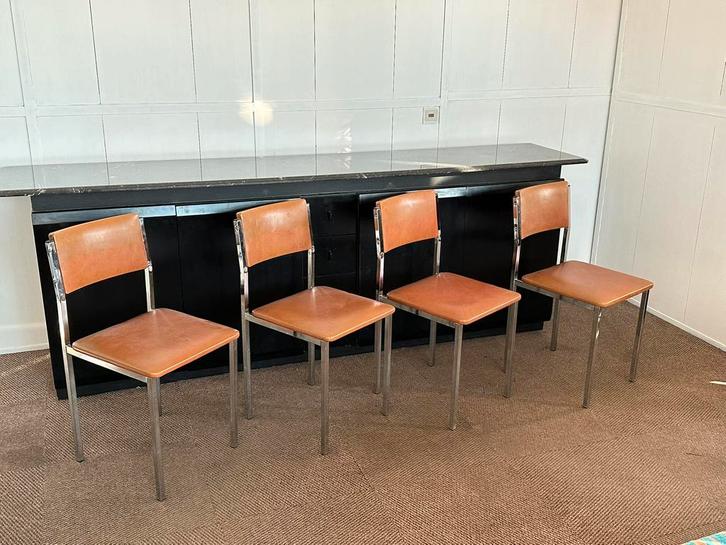 Eetkamerstoelen | Chroom buisframe | set van 4, Huis en Inrichting, Stoelen, Bruin, Ophalen of Verzenden