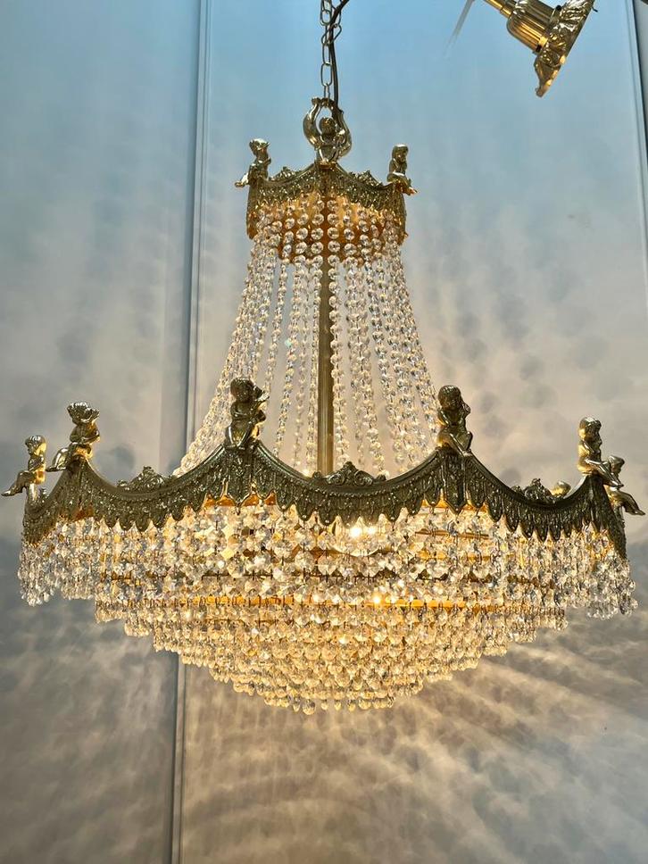 2x XL grote putti engelen kristallen SWAROVSKI kroonluchter, Huis en Inrichting, Lampen | Kroonluchters, Zo goed als nieuw, Glas