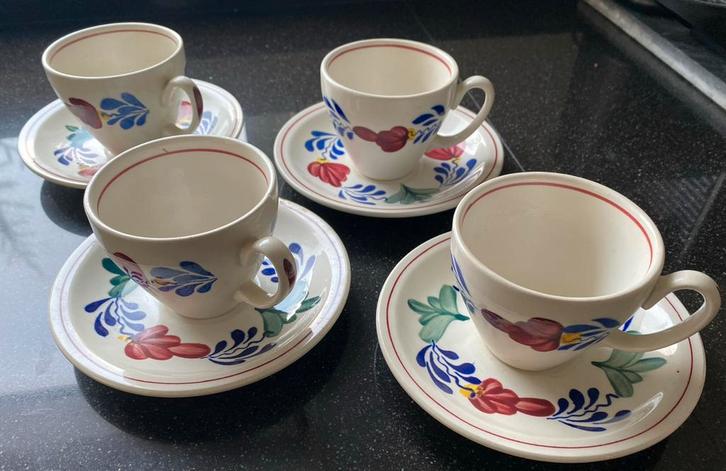 Boerenbont Kop en Schotels - 4 stuks, Huis en Inrichting, Keuken | Servies, Zo goed als nieuw, Kop(pen) en/of Schotel(s), Boerenbont