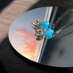 Oorbellen blauwe edelsteen verguld 14k goud, Met kristal, Hangers, Blauw, Nieuw