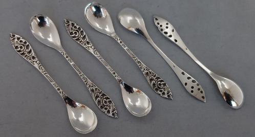 6 zilveren theelepels Rococo massief 835 zilver, Antiek en Kunst, Antiek | Goud en Zilver, Zilver, Ophalen of Verzenden