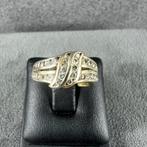 Gouden Ring | 14k* | 3,65g | 2 rijen briljant | 15 | 377938, Sieraden, Tassen en Uiterlijk, Gebruikt, Ophalen of Verzenden, 17 tot 18