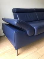 Blauw lederen 2.5-zits Montel bank met verstelbare delen, Huis en Inrichting, Banken | Sofa's en Chaises Longues, Modern, Gebruikt