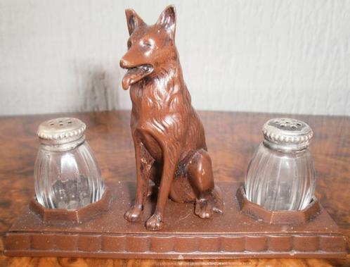 Antiek peper en zoutstel herdershond, Antiek en Kunst, Antiek | Tin, Ophalen of Verzenden