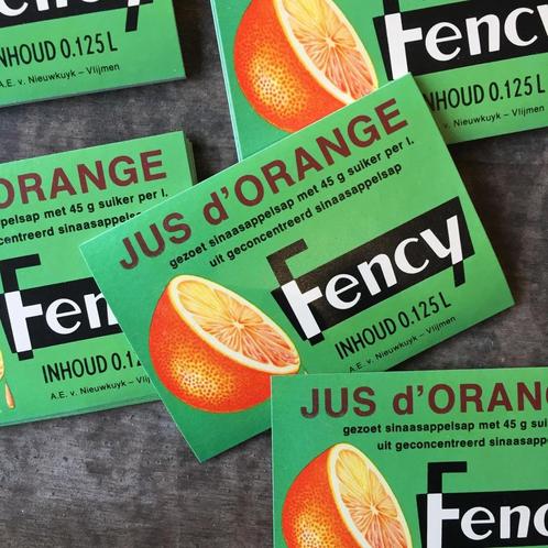 2000 Vintage Etiketten Fency Jus d'Orange, Antiek en Kunst, Curiosa en Brocante, Ophalen of Verzenden
