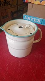 Emaille melkkoker crème turquoise, Ophalen of Verzenden