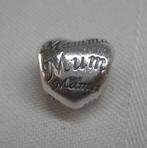 Zilveren Pandora charm hart met de tekst mama nr.1194, Verzenden, Pandora, Zo goed als nieuw, 1 bedel