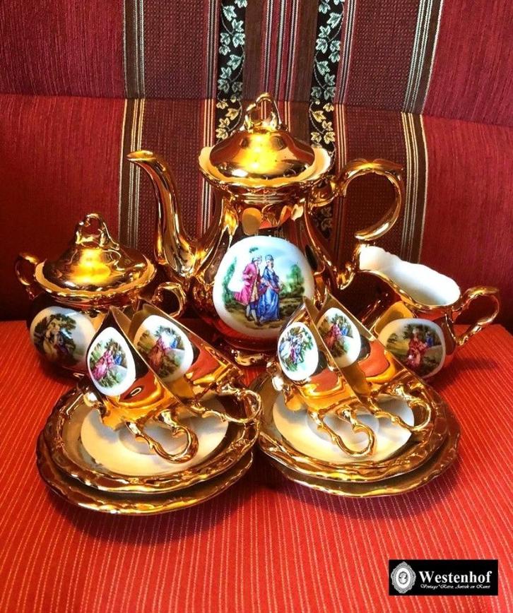Bavaria mokka servies - koffieservies set - 22K goud, Antiek en Kunst, Antiek | Servies compleet, Ophalen of Verzenden
