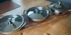 Pannetjes (Alessi) 3 stuks, rond 20 cm en 17 cm, Ophalen of Verzenden, Zo goed als nieuw, Rvs