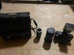 Ouderwetse camera met 2 extra lenzen en een tas erbij, Ophalen of Verzenden, Zo goed als nieuw, Overige typen