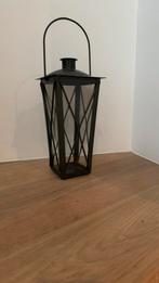 Grote lantaarn / windlicht met glas - zwart metaal, 25 tot 50 cm, Zwart, Ophalen of Verzenden, Zo goed als nieuw