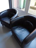 Zwarte Leren Fauteuil 2x, Huis en Inrichting, Fauteuils, Ophalen, Gebruikt, Tijdloos, 75 tot 100 cm