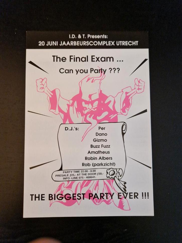 Thunderdome - Final exam - Eerste feest - Id&t - Nieuw staat, Verzamelen, Posters, Nieuw, Film en Tv, A4 of kleiner, Ophalen of Verzenden