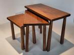 Vintage set bijzettafeltjes eiken hout brutalist tafeltjes, Minder dan 45 cm, Minder dan 55 cm, Gebruikt, .