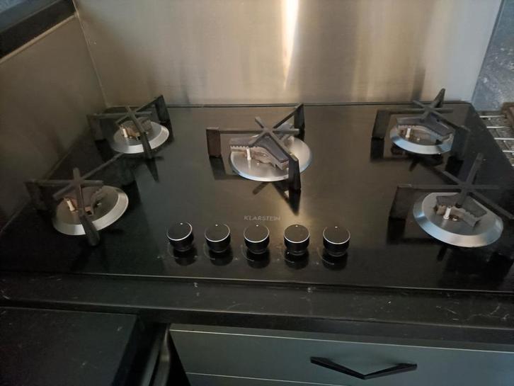 Gaskookplaat 5-pits van glas., Witgoed en Apparatuur, Kookplaten, Zo goed als nieuw, Vrijstaand, Gas, Ophalen