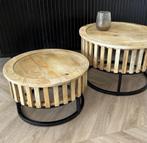 2 delige salon tafel set mango hout nieuw, Huis en Inrichting, Tafels | Salontafels, Ophalen of Verzenden, Nieuw, Rond, Minder dan 50 cm