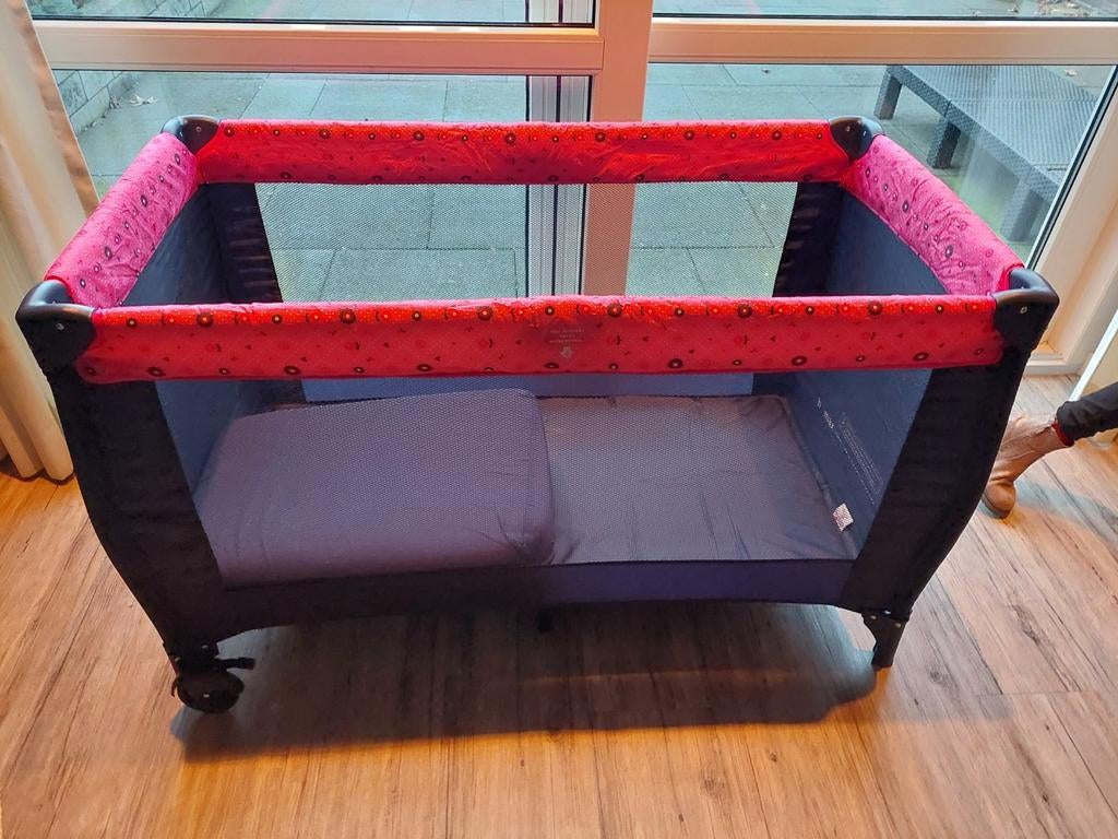 Campingbedje van de Prenatal roze met donker blauw, Kinderen en Baby's, Babywiegjes en Ledikanten, Ophalen of Verzenden, Zo goed als nieuw