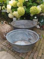 Vintage zinken grote en iets kleinere teil, Ophalen, Zo goed als nieuw, Rond, Minder dan 60 cm