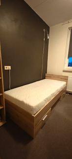 Bed met opbergruimte, lattenbodem en matras, Ophalen, 90 cm, Eenpersoons, Beige