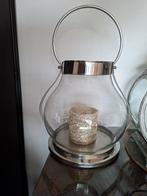 Windlicht lantaarn Chroom zilver Glas 31 cm hoog, Huis en Inrichting, Ophalen, Overige kleuren, 25 tot 50 cm, Nieuw