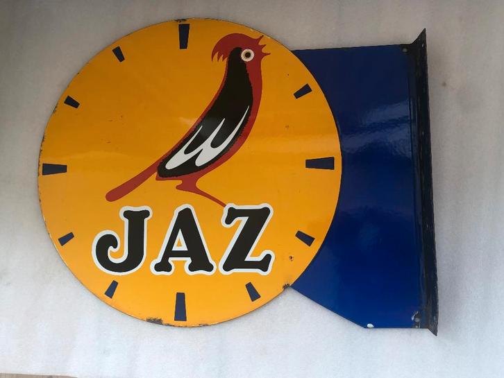 JAZ Dubbelzijdig Emaille Reclamebord 1960 Horlogemaker, Antiek en Kunst, Antiek | Emaille, Ophalen
