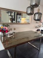 Robuuste houten eettafel met glasplaat - 2 meter, Huis en Inrichting, Tafels | Eettafels, Ophalen, 100 tot 150 cm, Zo goed als nieuw