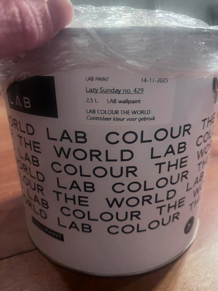 Verf LAB PAINT LAZY SUNDAY no. 429 blik 2,5 liter en 1 liter, Doe-het-zelf en Verbouw, Verf, Beits en Lak, Zo goed als nieuw, Ophalen