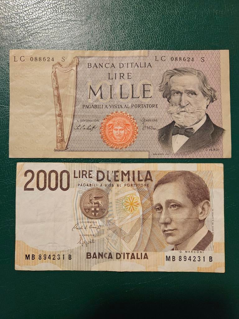 1000 en 2000 lire Italië set, Postzegels en Munten, Bankbiljetten | Europa | Niet-Eurobiljetten, Ophalen of Verzenden, Italië