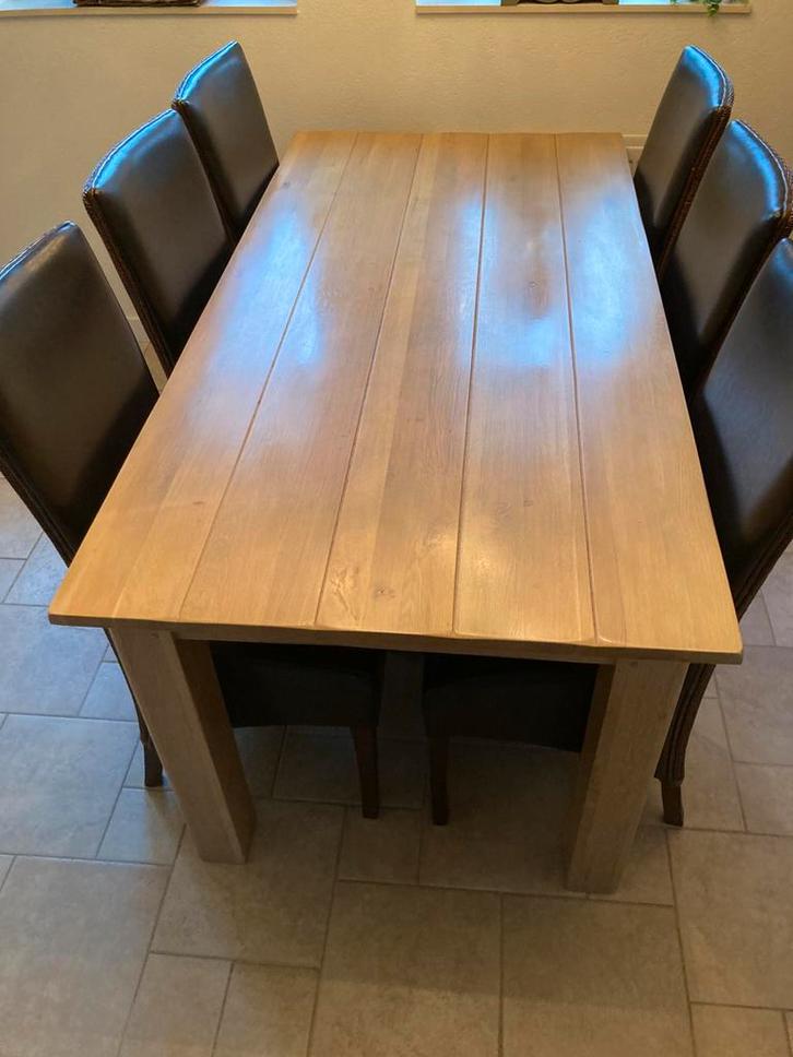 Nette massief licht eiken eettafel + 6 Lloyd Loom stoelen, Huis en Inrichting, Tafels | Eettafels, Gebruikt, 50 tot 100 cm, 150 tot 200 cm