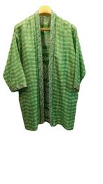 Groene Zijden Kimono Upcycle van Sari Stof Zijde Grote Maat, Nieuw, Made in India, Verzenden