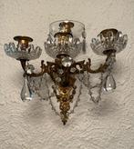 Wandkandelaars, drie armen, kristallen druppels en bobeches, Huis en Inrichting, Woonaccessoires | Kandelaars en Kaarsen, Ophalen