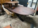 Tafel bruin eiken 300x120 Deens ovaal met dikke matrix poot, 200 cm of meer, Nieuw, 100 tot 150 cm, Eikenhout