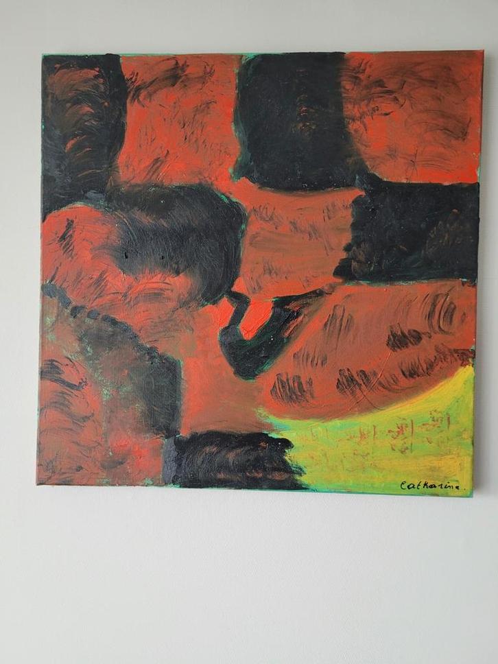Kleurig abstract olieverfschilderij Cath Weegels, Antiek en Kunst, Kunst | Schilderijen | Abstract, Ophalen
