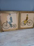 SET oude prenten achter glas met vergulde houten lijst, Ophalen of Verzenden