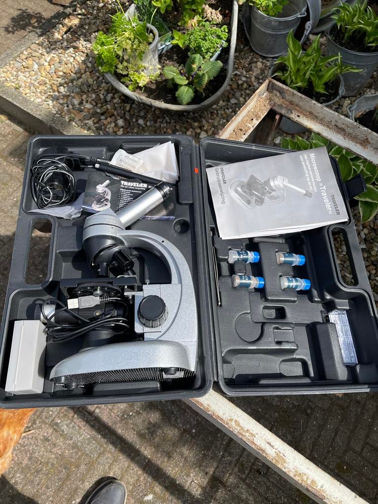 Traveler Microscoop met digitale camera-oculair, Ophalen of Verzenden, Zo goed als nieuw, 400x tot 1000x, Biologische microscoop