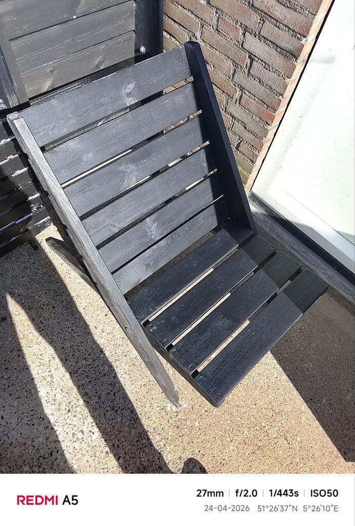 Zwarte houten inklapbare tuinstoel, Ophalen of Verzenden, Gebruikt, Hout, Inklapbaar