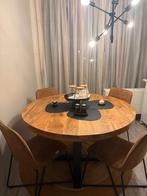 Eethoek  + driedelige salontafel, Ophalen, Zo goed als nieuw, Industriele Mangohout, 4 tot 6 stoelen