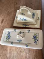 Vintage kaasstolp en koektrommel met bloemmotief, Ophalen of Verzenden