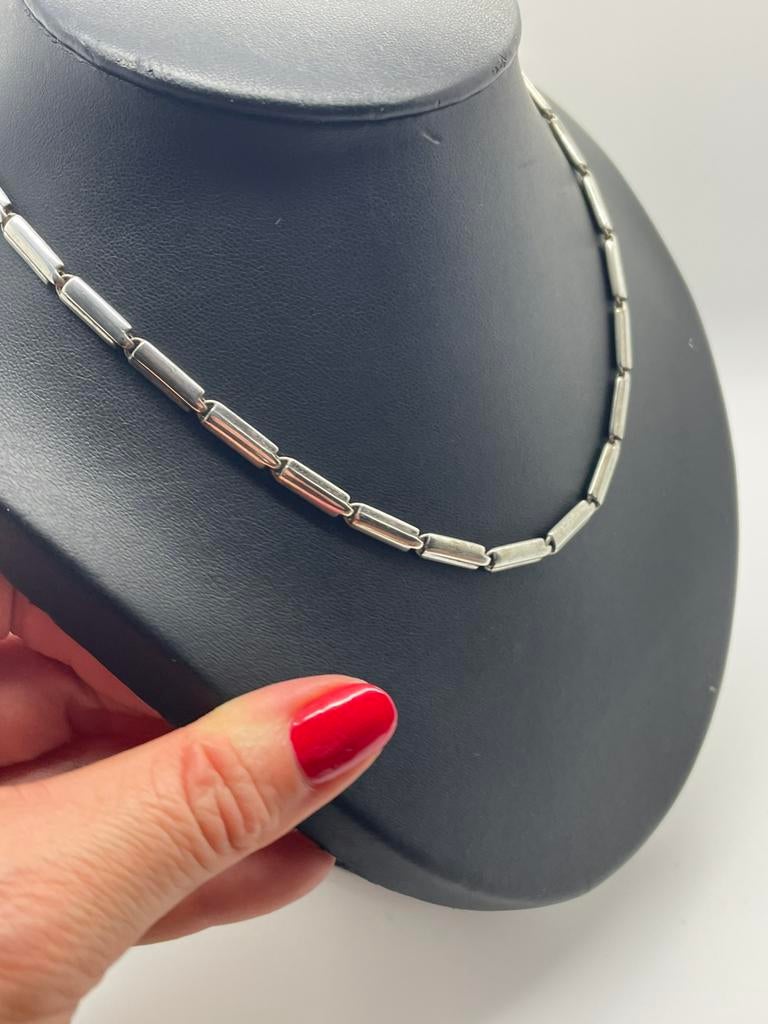 C891 Prachtige massief zilveren Fossil ketting staafjes, Sieraden, Tassen en Uiterlijk, Kettingen, Ophalen of Verzenden, Zo goed als nieuw